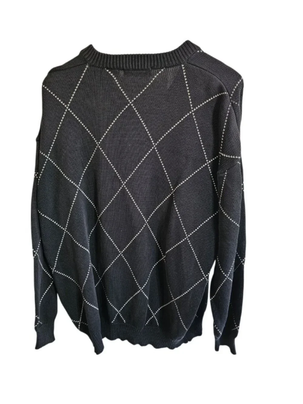 Izod Men L Sweater Navy Blue V-Neck Argyle Cotton Heritage Golf Preppy Essential